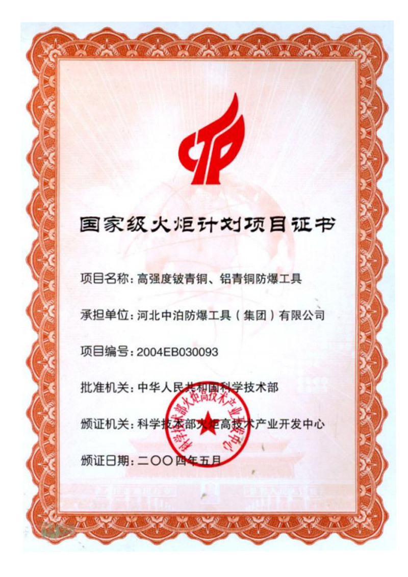 火炬计划项目证书 火炬计划项目证书